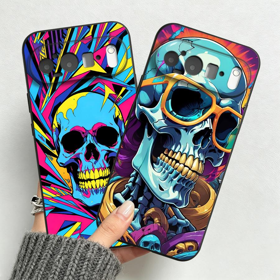 Google Pixel 9 - Neon Pop Art Totenkopf-Hülle für Google