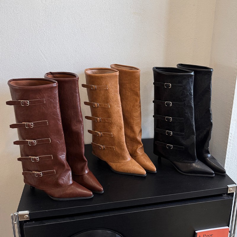 Leather Classic Strap - Neue Herbst-Winter-Stiefeletten mit spitzer Zehenpartie für