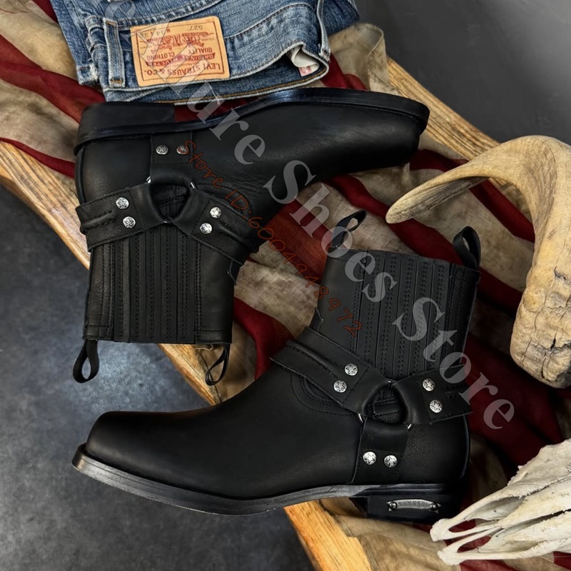 Leather Classic Strap - Retro Biker Cowboy Stil Herren Stiefeletten