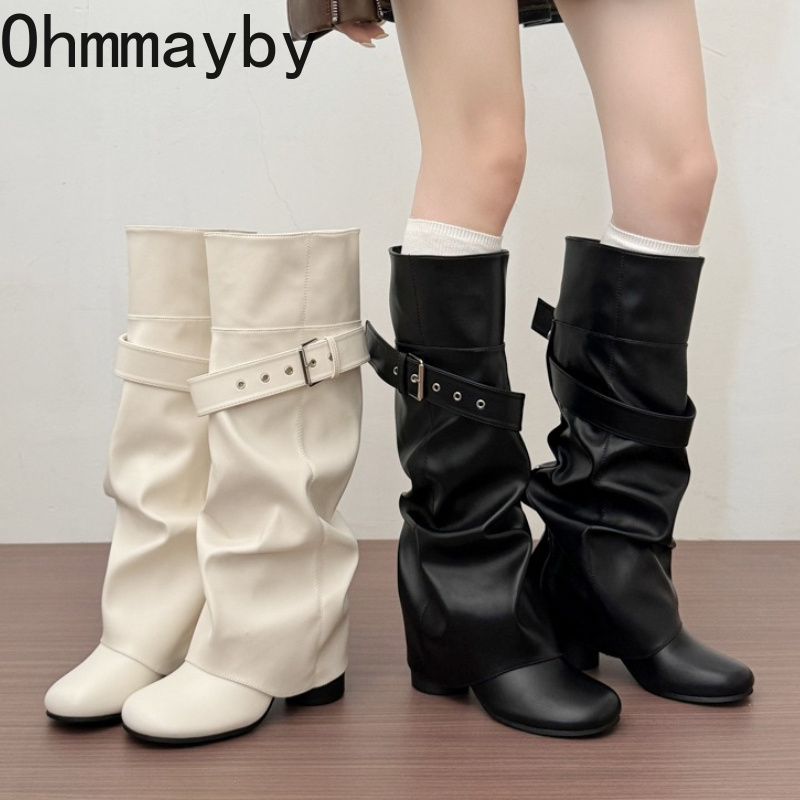 Leather Classic Strap - Designer Damen Kniehohe Stiefel mit Metallschnalle,